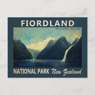 Fiordland Nationalpark Nya Zeeland Akvarell Vykort