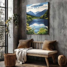 Fiordland Nya Zeeland Reseskylt Canvas Konst