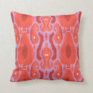 Fiore Ikat Print Dekorativ kudde, Coral Red & Lila Kudde