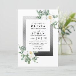 Fiorella Blommigten Bröllop vid marinblått och Sil Inbjudningar