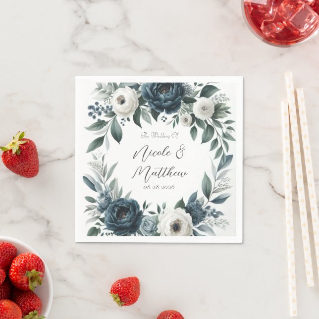 Fiorella Blommigten Bröllop vid marinblått och Sil Pappersservett (Insitu)