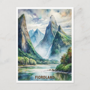 Fiorland nationalpark Nya Zeeland Akvarell Vykort