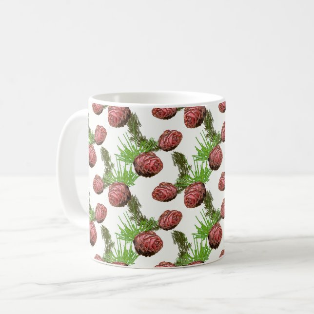 Fir cones och grenar på vitt. kaffemugg (Framsida vänster)