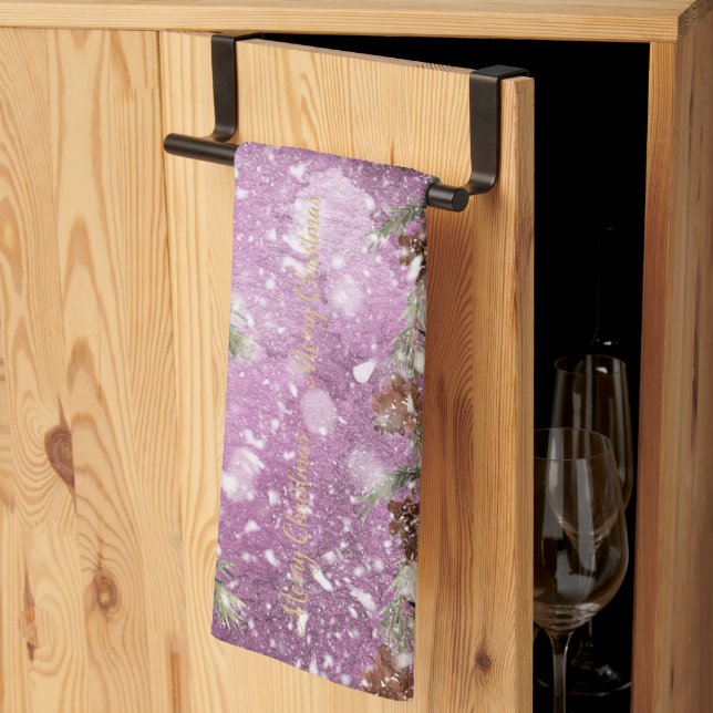 Fir Grenar med Gräs-kuber på Snö Kökshandduk (Thirds Fold)