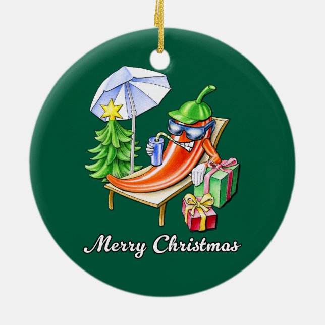 Fir Grönt Round God jul Chili Julgransprydnad Keramik (Baksidan)