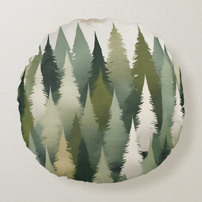 Fir Träd Grönt-Neutralter Rund Kudde (Framsidan)