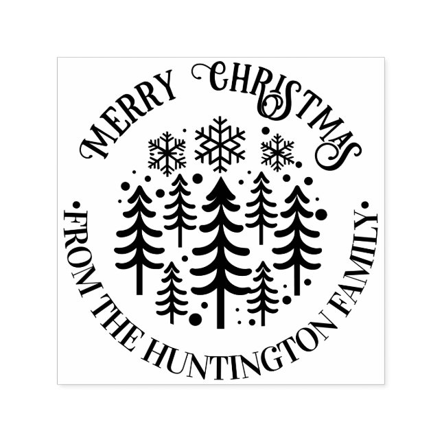 Fir Träd och Snöflingor God jul Namn Självfärgande Stämpel (Design)