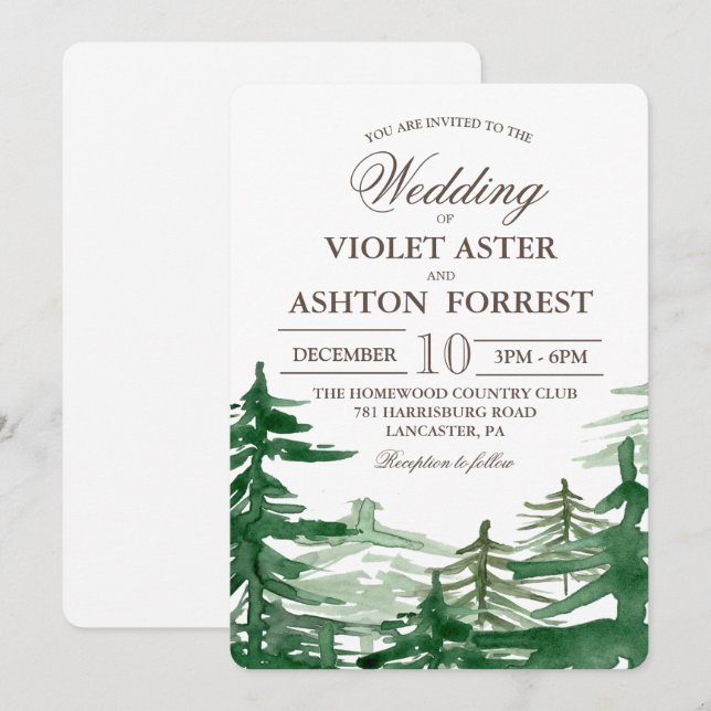 Fir Träd Rustic bröllopsinbjudan Inbjudningar (Fram/baksida)