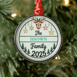 Fir Trees Stars Family Name 2025 Christmas Julgransprydnad Metall