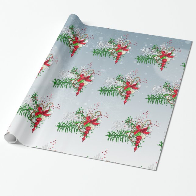 Fir Twigs och Candy cane Presentpapper (Utrullad)