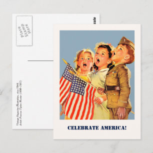 Fira Amerika, 4 juli  Vintage konst Vykort