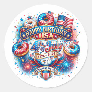 Fira Amerikas 250-årsdag med donut Runt Klistermärke