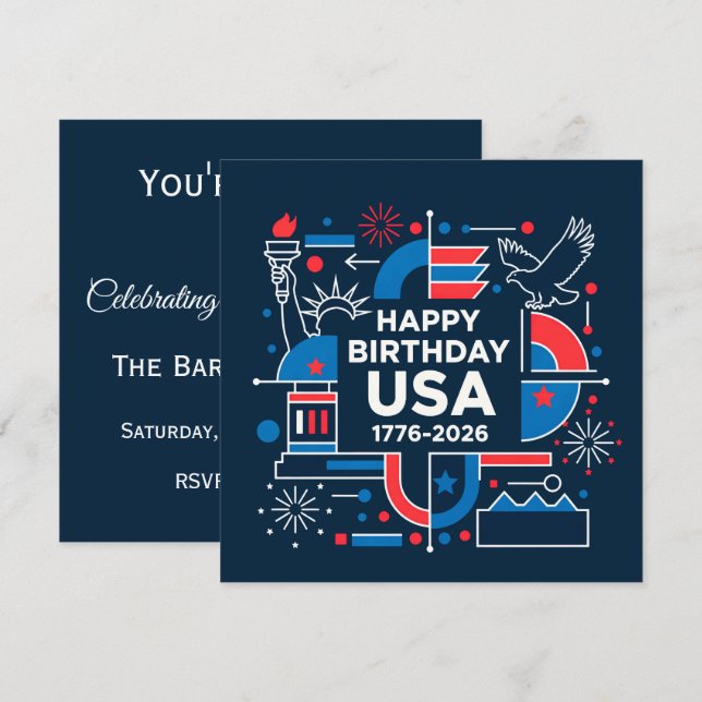 Fira Amerikas 250-årsjubileum Inbjudningar (Fram/baksida)