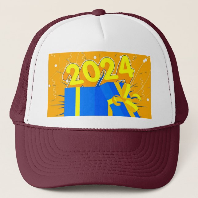 Fira år 2024 med presentbox Vit och vinröd Keps (Framsida)