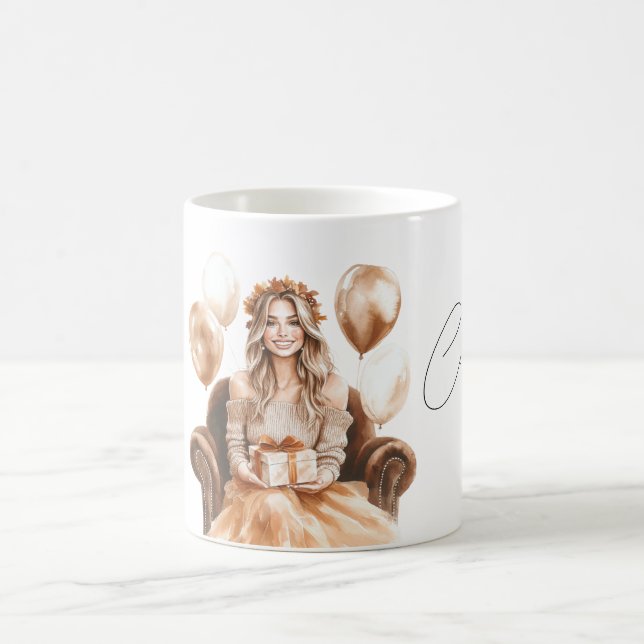Fira ballonger blond kvinnlig present stol kaffemugg (Center)
