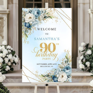 Fira Boho dammig blå guld 90 födelsedagsfirande Poster
