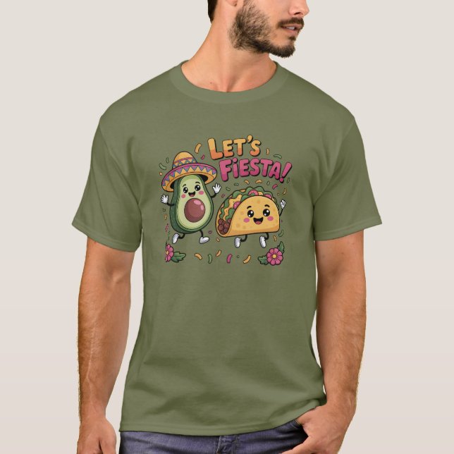 Fira Cinco de Mayo Avocado & Tacos Fiesta T Shirt (Framsida)