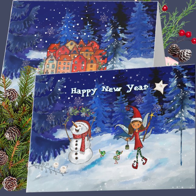 Fira det nya året med Nordens magi  Helgkort (Ring in the New Year with the Magic of the North Holiday Card)
