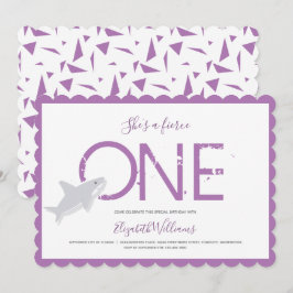 Fira en Lila av hajdjur Invi, första födelsedagen Inbjudningar