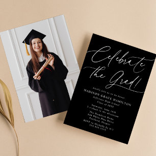 Fira examensfest med Grad Black Photo Graduation P Inbjudningar