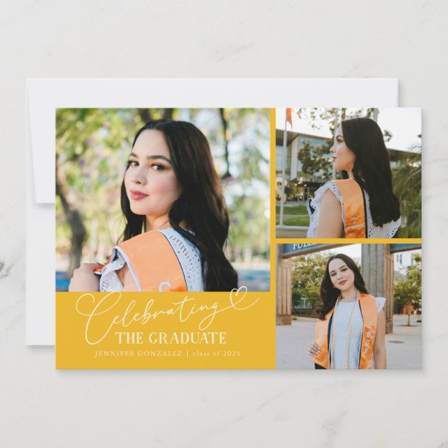 Fira examenstudenter Gul Flerfotos Meddelande (Framsida)