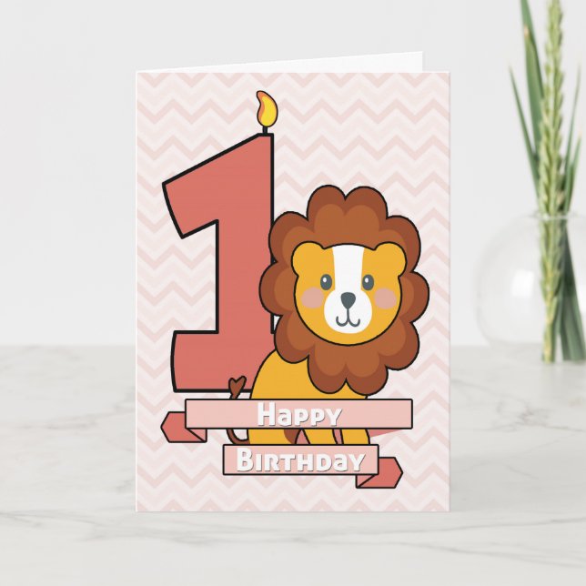 Fira första födelsedagen med Cute Lejonare Kort (Framsida)
