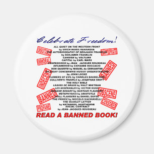 Fira frihet!  Läs en FÖRBJUDEN bok! (frimärke) Magnet