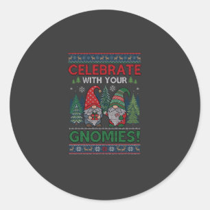 Fira Gnomies Jul Tomtar Träd Renar Runt Klistermärke