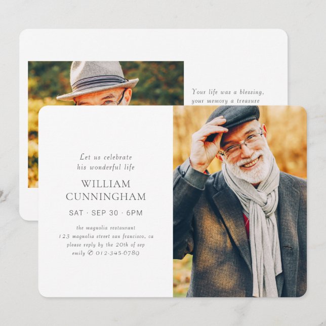 Fira hans livsmoderna, enkla, minimalistiska foto inbjudningar (Fram/baksida)