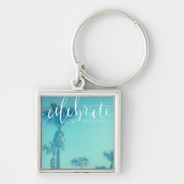 Fira helgen fyrkantig silverfärgad nyckelring (Framsidan)