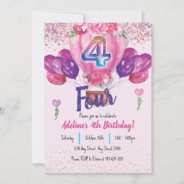 Fira i Rosa: Konfettiballong 4-årsdag Inbjudningar