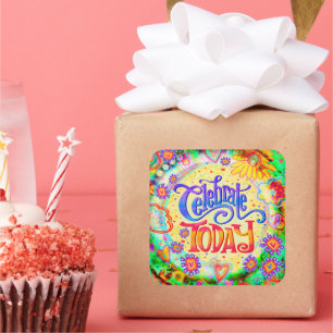 Fira idag Roligt Colorful Inspiritivity Birthday Fyrkantigt Klistermärke