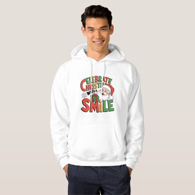 Fira jul med tomtens leende hoodie (Hel framsida)