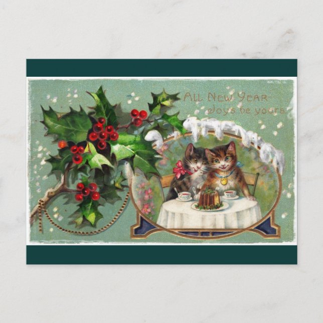 Fira kattungar för nytt år helg vykort (Framsida)