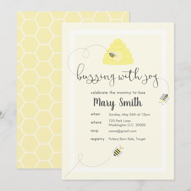 Fira Mamman-till-Bee Inbjudningar (Fram/baksida)