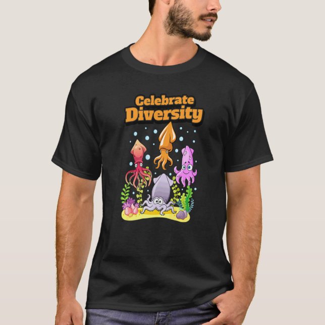 Fira Mångfald Bläckfisk T Shirt (Framsida)