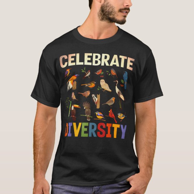 Fira mångfaldsfåglar Fågelarter Djur T Shirt (Framsida)