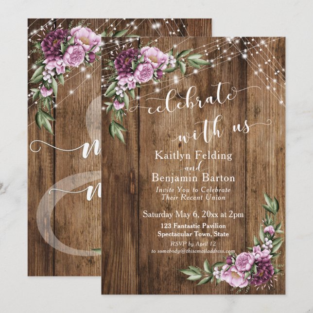 Fira med amerikanska Rustic Blommigt Ljus Receptio Inbjudningar (Fram/baksida)