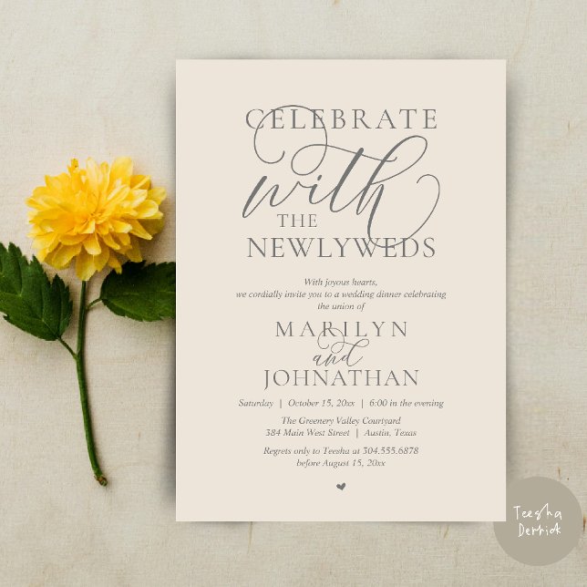 Fira med de nygifta, Bästa bröllopsmiddag Inbjudningar (Celebrate with the newlyweds, Best Wedding Elopement Dinner Party Invitation Card in Cream Grey)