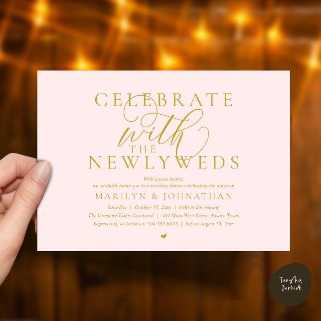 Fira med de nygifta, Bästa Bröllopsmiddag Inbjudningar (Celebrate with the newlyweds, Best Modern Wedding Dinner Party Invitation Card in Blush Cream Yellow)