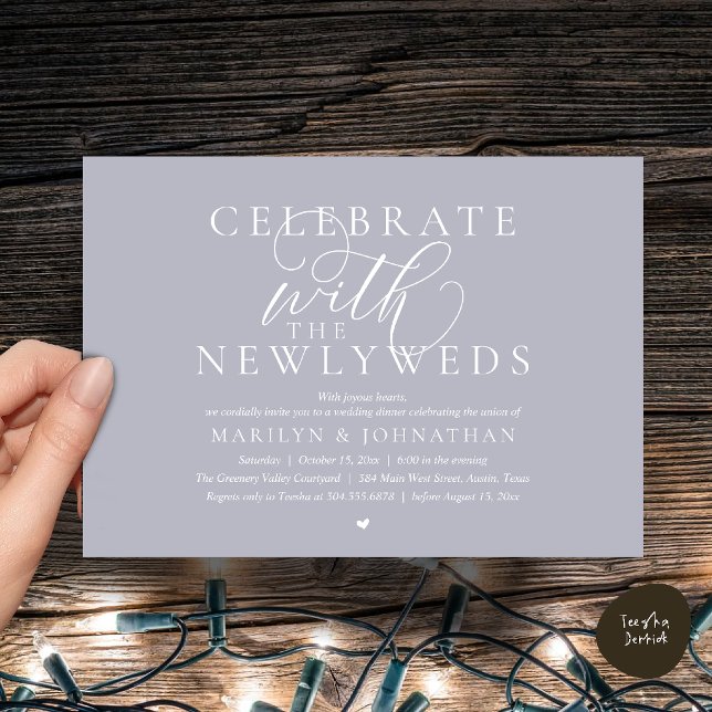 Fira med de nygifta, Bästa Bröllopsmiddag Inbjudningar (Celebrate with the newlyweds, Best Modern Wedding Dinner Party Invitation Card in Silver Chill Grey)