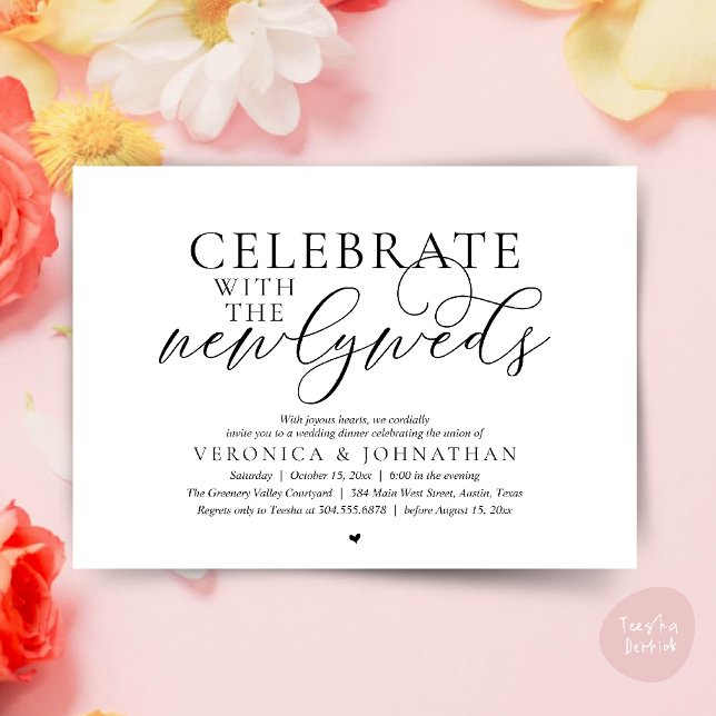 Fira med de nygifta, Bästa Bröllopsmiddag Inbjudningar (Celebrate with the newlyweds, Romantic Classy Wedding Dinner Invitation Card in Black White)