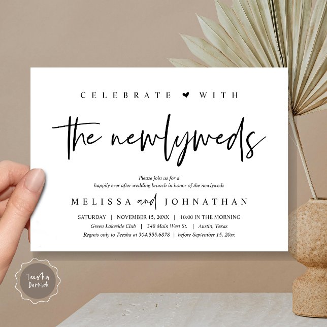 Fira med de nygifta, Bröllopsbrunch Inbjudningar (Celebrate with the Newlyweds, Wedding Brunch Invitation Card, PDF, in modern black and White)