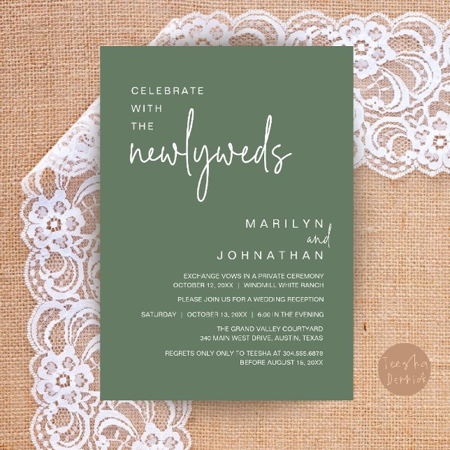 Fira med de nygifta, Bröllopsmottagning Inbjudningar (Celebrate With The Newlyweds, Wedding Reception Dinner Invitation Card in Sage Green)