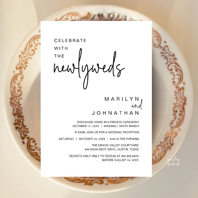 Fira med de nygifta, Bröllopsmottagning Inbjudningar (Celebrate With The Newlyweds, Wedding Reception Dinner Invitation Card in Black and White)
