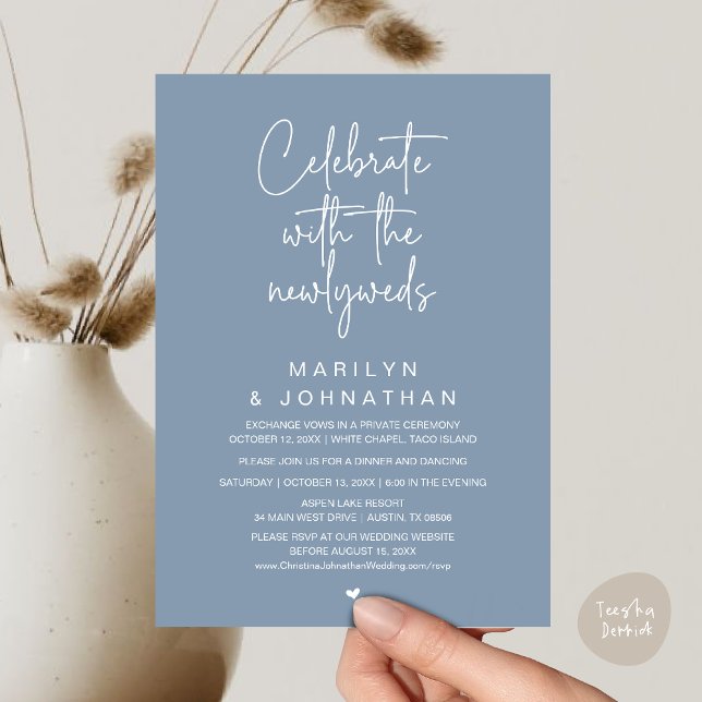 Fira med det nygifta paret, bröllopsmiddag inbjudningar (Celebrate With The Newlyweds, Wedding Invitation Card PDF Dinner Party Lunch Brunch Dusty Blue)