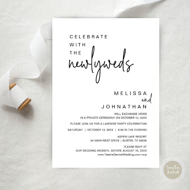 Fira med Newlyweds, Bröllopsfest Inbjudningar (Celebrate With The Newlyweds, Modern Wedding Party Invitation Card, PDF, in Black and White)