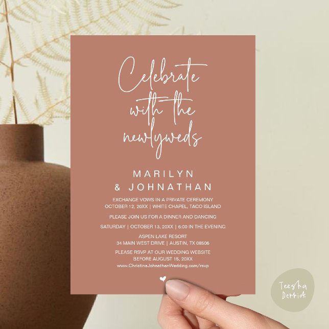 Fira med nygifta, bröllopsmiddag inbjudningar (Celebrate With The Newlyweds, Wedding Invitation Card PDF Dinner Party Lunch Brunch Terracotta Brown)