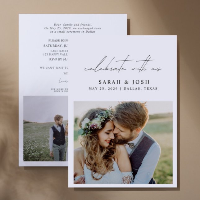 Fira Med Oss 2 Foto Bröllopsmottagning Meddelande (Personalize this wedding reception invite with your photos & personal deets - simple, easy, done!
)