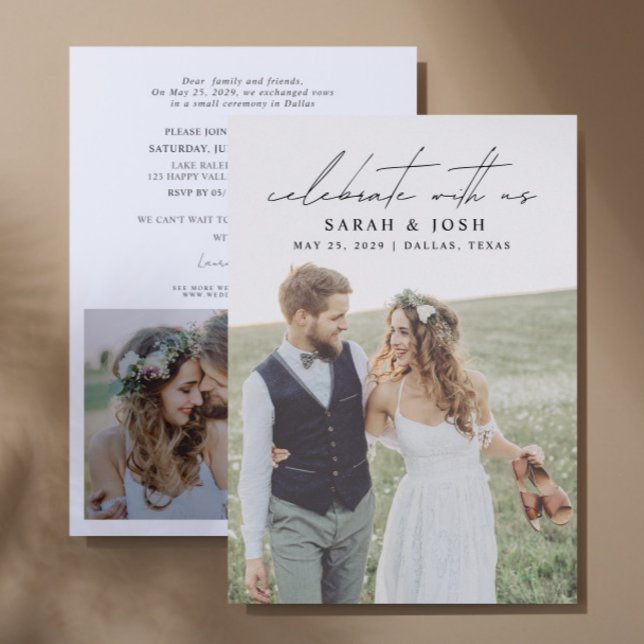Fira med oss 2 fotobröllopsmottagning meddelande (Personalize this wedding reception invite with your photos & personal deets - simple, easy, done!
)